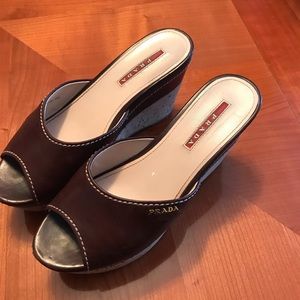 Prada women wedge espadrille mule sandal 35.5